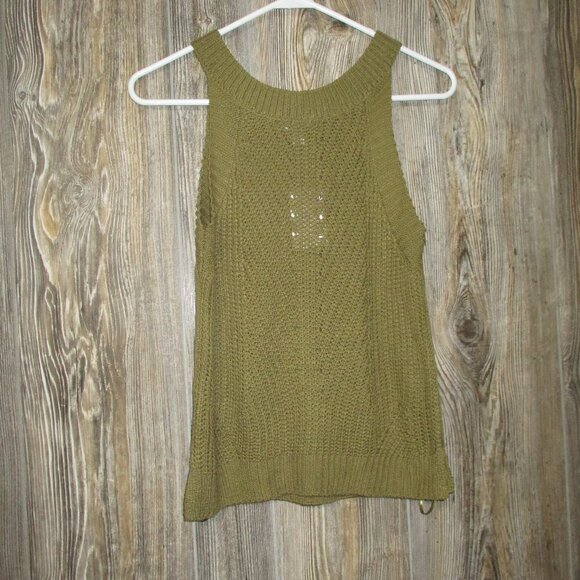 Nine West High-Neck Cutaway Sweater Tank NWT Olive Sz XS Grunge Boho Fall Cute - Picture 2 of 13